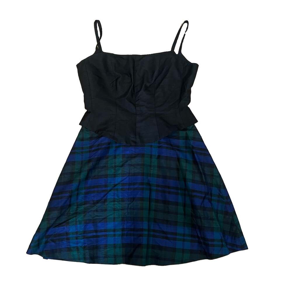 Ann Taylor 100% Silk Plaid Mini Party Dress Spaghetti Straps Size 8 Academia